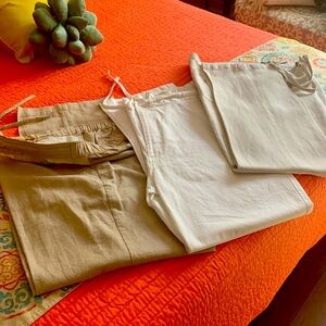 THREE pairs of linen blend pants- exc condition